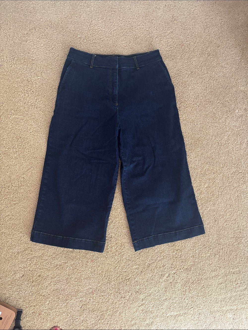Wide Leg Navy Denim Crop Pants